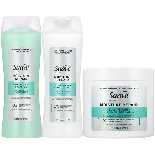 Suave Moisture Repair Sulfate-Free Shampoo & Conditioner Set + Deep Moisture Mask – Lightweight, Hydrating Hair Treatment for Dry, Damaged Hair