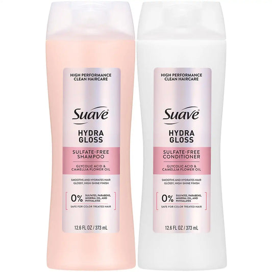 Suave Hydra Gloss Sulfate-Free Shampoo & Conditioner Set – Lightweight, Hydrating Hair Products with Glycolic Acid & Camellia Oil, 12.6 Oz Ea