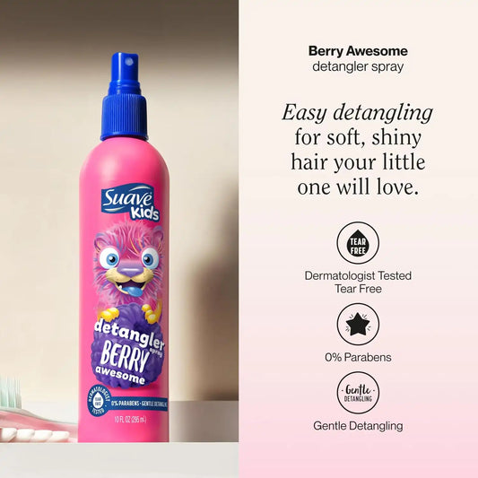 Suave Kids Detangler Spray For Tear-Free Styling, Berry Awesome Dermatologist-Tested Hair Detangler Formula 10 oz, Pack of 6
