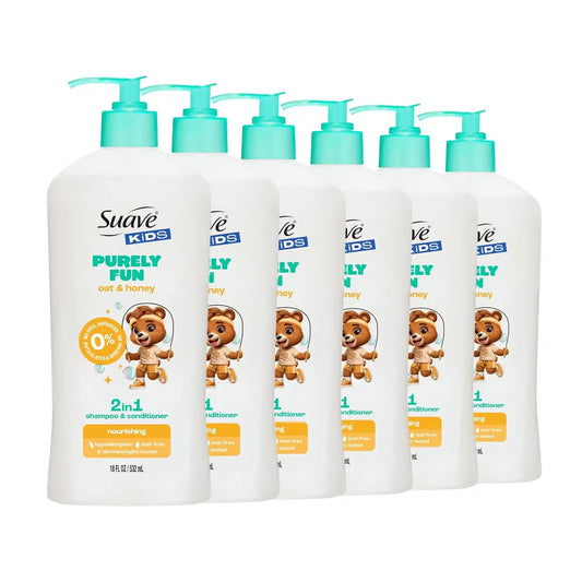 Suave Purely Fun Kids 2 in 1 Shampoo and Conditioner, 18 fl oz, 6-Pack