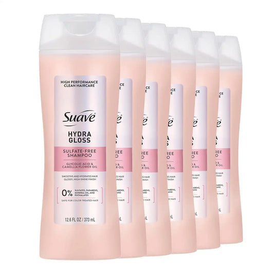Suave Hydra Gloss Shampoo, Glycolic Acid & Camellia Oil, 12.6 fl oz, 6-Pack