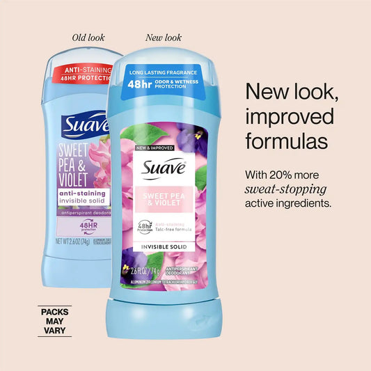 Suave Antiperspirant Deodorant for Women Variety 2-Pack – Lavender & Vanilla + Sweet Pea & Violet, Anti-Staining Invisible Solid, Talc-Free, 2.6 Oz Ea