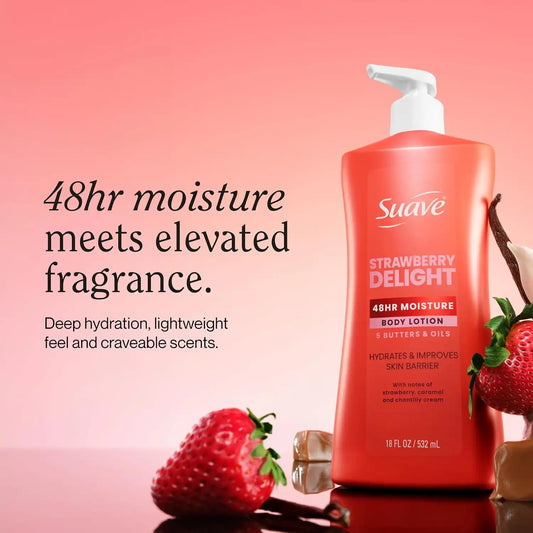 Suave Strawberry Delight Body Lotion with 48-Hr Moisture, 18 fl oz, 6-Pack