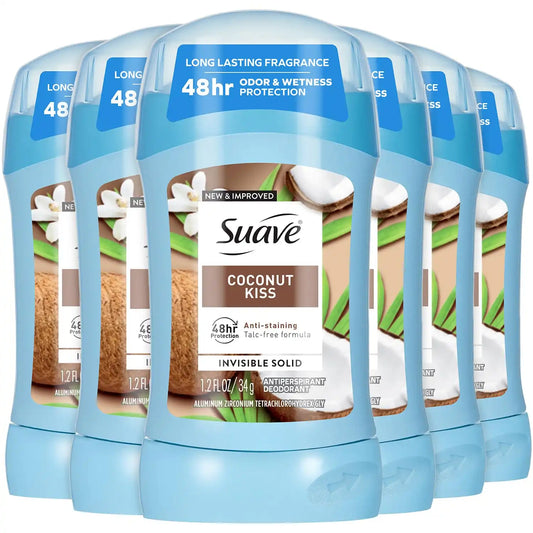 Suave Antiperspirant Deodorant, Coconut Kiss 6-Pack, 1.2 Oz Ea