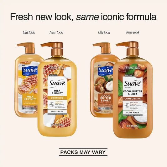 Suave Body Wash, Milk & Honey + Cocoa Butter Shea 3-Pack, 30 Oz Ea