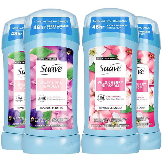 Suave Deodorant, Wild Cherry Blossom + Sweet Pea 4-Pack, 2.6 Oz Ea