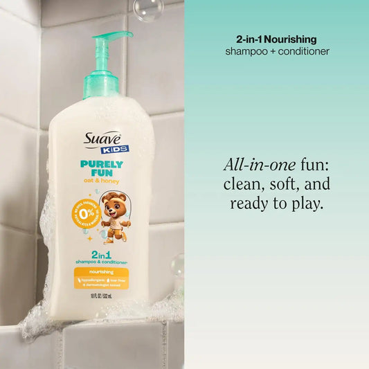 Suave Purely Fun Kids 2 in 1 Shampoo and Conditioner, 18 fl oz, 6-Pack