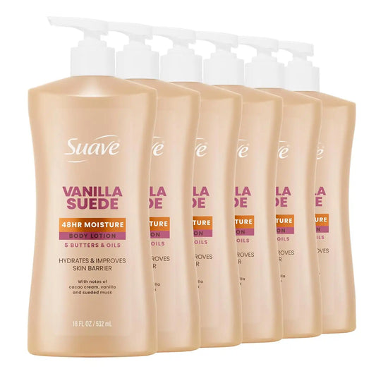 Suave Vanilla Suede Body Lotion with 48-Hr Moisture, 18 fl oz, 6-Pack