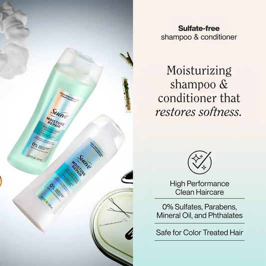 Suave Moisture Repair Sulfate-Free Shampoo & Conditioner Set – Lightweight, Hydrating Hair Treatment for Dry, Damaged Hair, 12.6 Oz Ea
