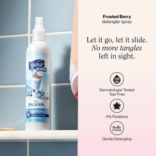 Suave Kids Disney Frozen Enchanted Berry Detangler Spray, Tear-Free Leave-In Conditioning Spray for Kids, Smooths Knots & Tames Flyaways for Soft, Shiny Hair, 6 Count, 10 FL OZ