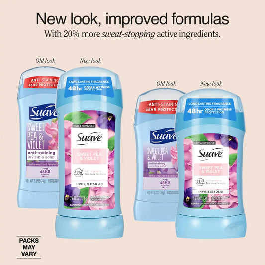 Suave Antiperspirant Deodorant for Women, Sweet Pea & Violet 2-Size Variety Pack – Anti-Staining Invisible Solid, Talc-Free (2 Piece Set)