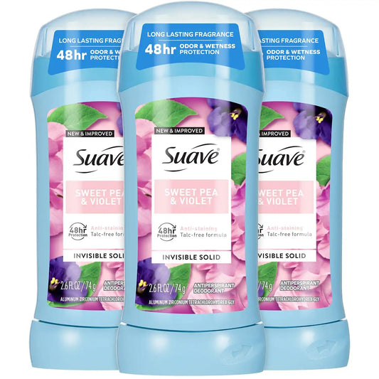 Suave Antiperspirant Deodorant, Sweet Pea & Violet 3-Pack, 2.6 Oz Ea