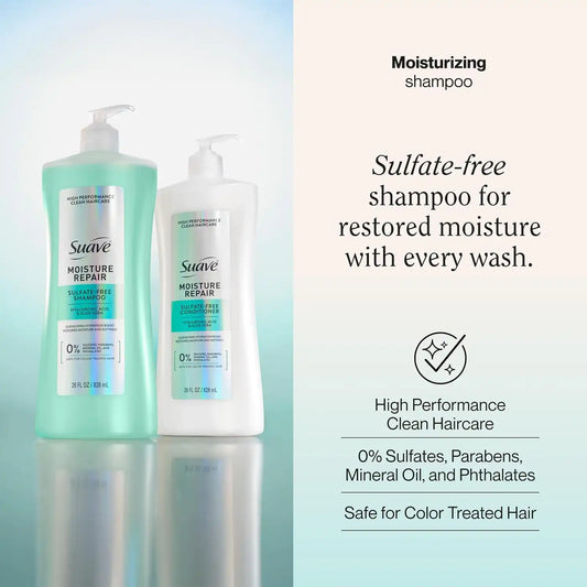 Suave Moisture Repair Sulfate Free Shampoo for Dry Hair, 28 fl oz, 4 count