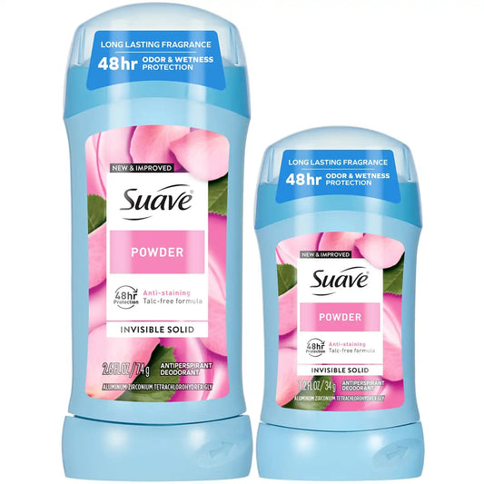 Suave Antiperspirant Deodorant for Women, Powder 2-Pack, 2.6 + 1.2 Oz