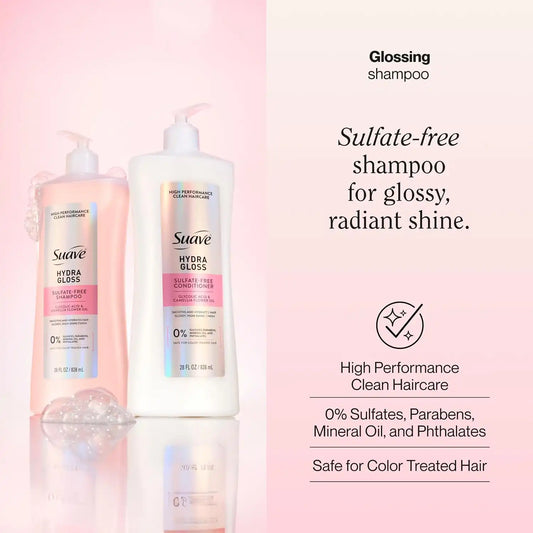 Suave Hydra Gloss Shampoo, Glycolic Acid & Camellia Oil, 28 fl oz, 4-Pack