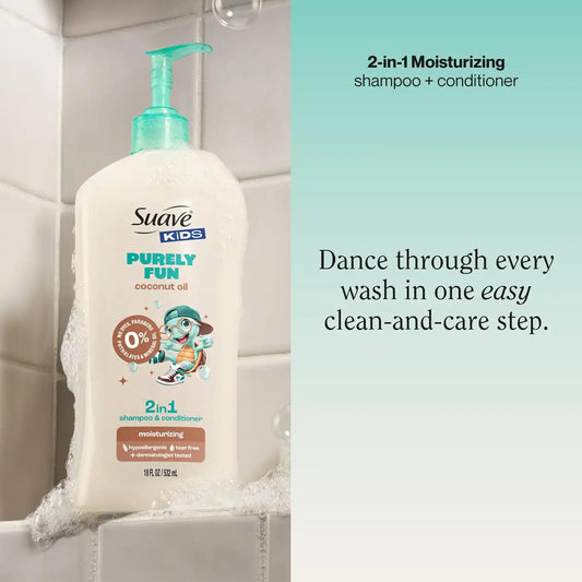 Suave Purely Fun Kids 2 in 1 Shampoo and Conditioner, 18 fl oz, 6-Pack