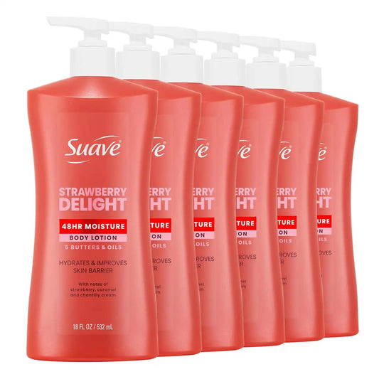 Suave Strawberry Delight Body Lotion with 48-Hr Moisture, 18 fl oz, 6-Pack
