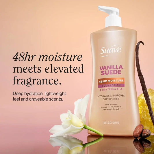 Suave Vanilla Suede Body Lotion with 48-Hr Moisture, 18 fl oz, 6-Pack