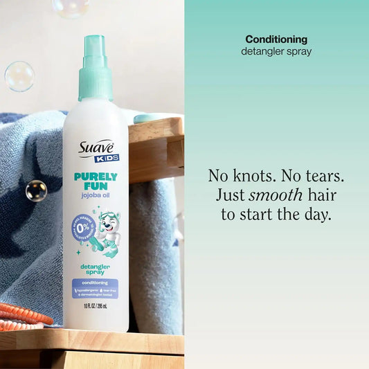 Suave Purely Fun Detangler Spray, Jojoba Oil, Tear-Free, 10 fl oz, 6-Pack