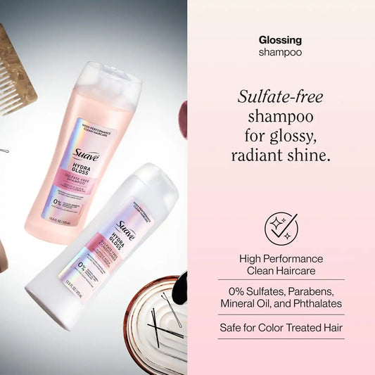 Suave Hydra Gloss Shampoo, Glycolic Acid & Camellia Oil, 12.6 fl oz, 6-Pack