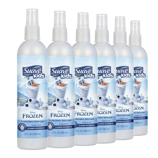 Suave Kids Disney Frozen Enchanted Berry Detangler Spray, Tear-Free Leave-In Conditioning Spray for Kids, Smooths Knots & Tames Flyaways for Soft, Shiny Hair, 6 Count, 10 FL OZ