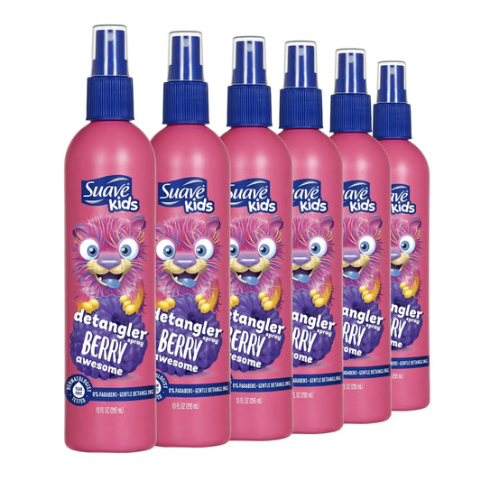 Suave Kids Detangler Spray For Tear-Free Styling, Berry Awesome Dermatologist-Tested Hair Detangler Formula 10 oz, Pack of 6