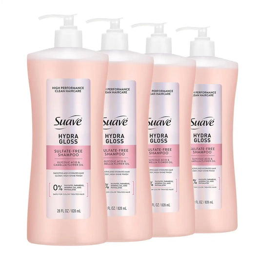 Suave Hydra Gloss Shampoo, Glycolic Acid & Camellia Oil, 28 fl oz, 4-Pack