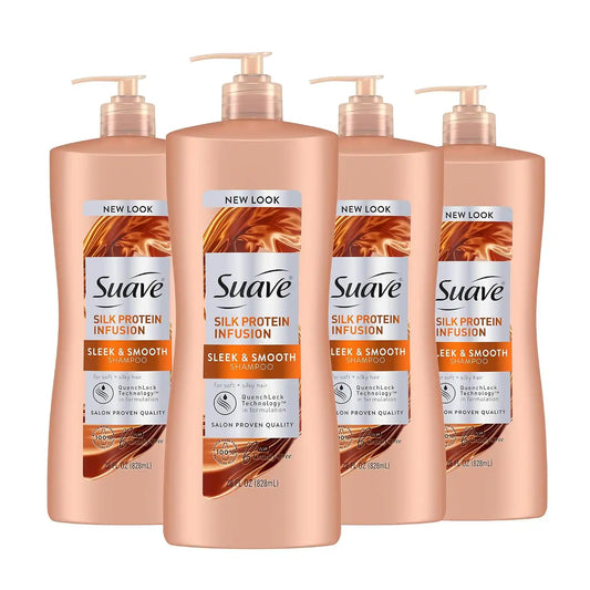 Suave Silk Protein Sleek Smooth Shampoo for Dry Hair, 28 fl oz, 4-Count