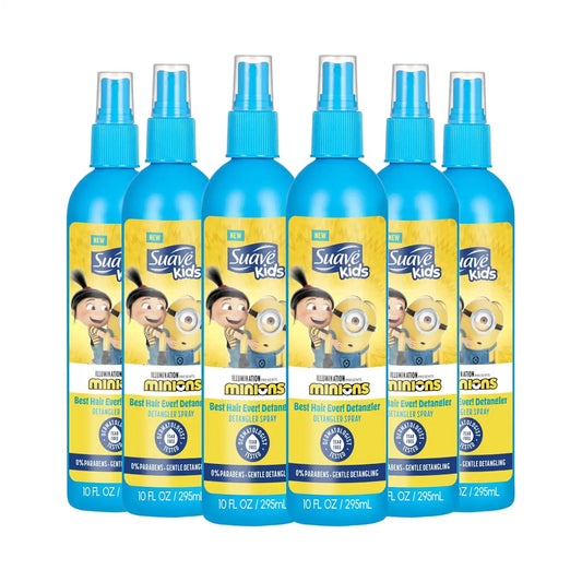 Suave Kids Detangler Spray Minions, Hair Detangling, Removing Knots and Making Kids Locks Soft, Smooth, and Shiny, 10 oz, Pack of 6