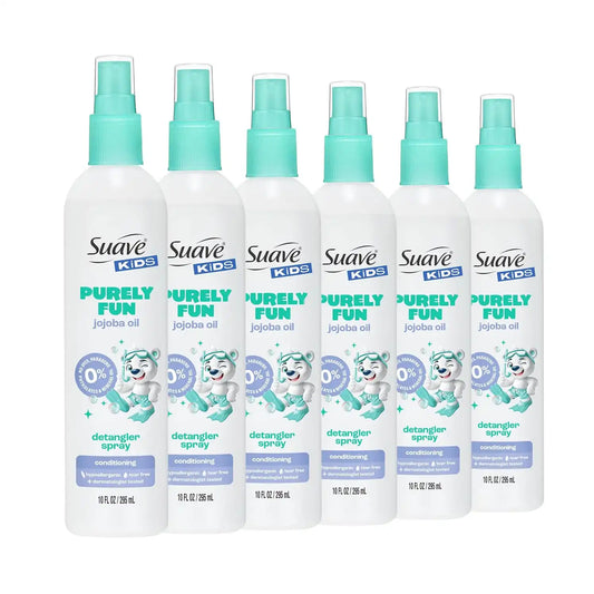 Suave Purely Fun Detangler Spray, Jojoba Oil, Tear-Free, 10 fl oz, 6-Pack